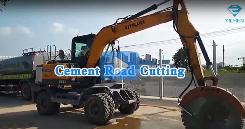 Yichen Rock Saw or rock cutter fit for excavators from 8 to 45 tons. The Rock Saw designed for applications such as building demolition, cutting reinforced concrete, quarrying, rock cutting and other operations. Our product line has both single blade rock saw and double blade rock saw. Yichen is a rock saw manufacturer from China, producing various models of rock saws and saw blades. Rock saws are widely used in construction. Among them, cement road cutting by rock saw is a very common application.