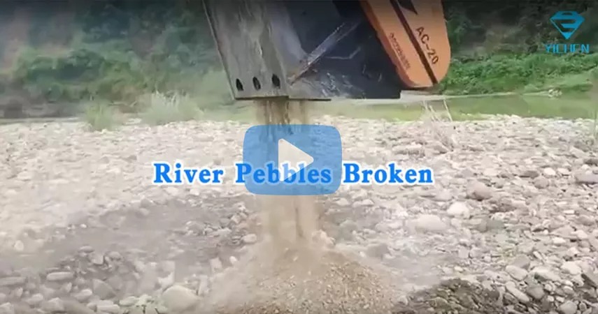 Yichen Crusher Buckets are capable of crushing a wide range of sizes and types of material, It can be used for crushing and recycling of construction waste such as concrete, bricks, asphalt concrete, ceramics, glass, etc. Yichen Crusher Buckets can fit excavators from 7 to 40 tons. River pebbles broken by crusher bucket reflects its powerful crushing ability. Welcome customers to buy crusher from us.